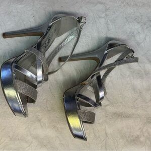 Super Sexy Deb Silver Glitter Strappy Stiletto Heels, Sz 11!